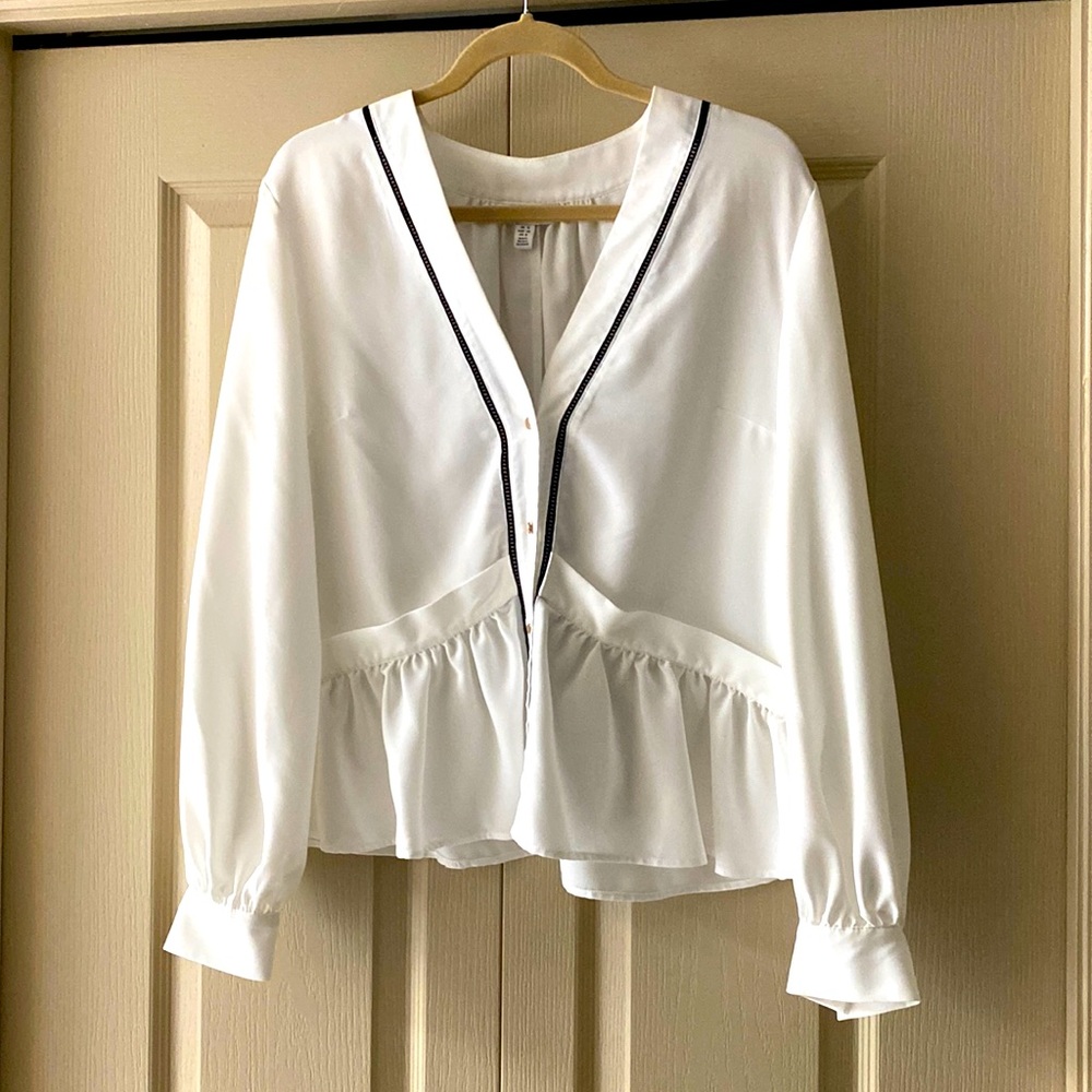 Topshop blouse white with black trim and gold buttons!